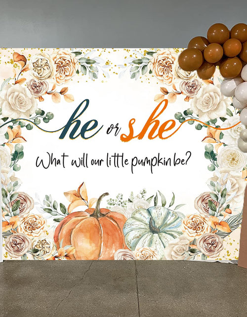Load image into Gallery viewer, CUMIA Autumn Pumpkin Gender Reveal Backdrop 7x5FT Orange Fall Photo Prop
