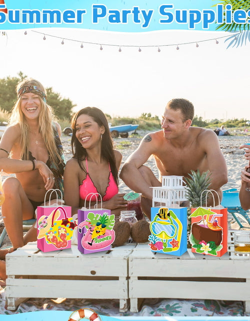 Load image into Gallery viewer, MotiMind 24 Pcs Hawaiian Luau Beach Party Paper Bags with Handles Multicolor

