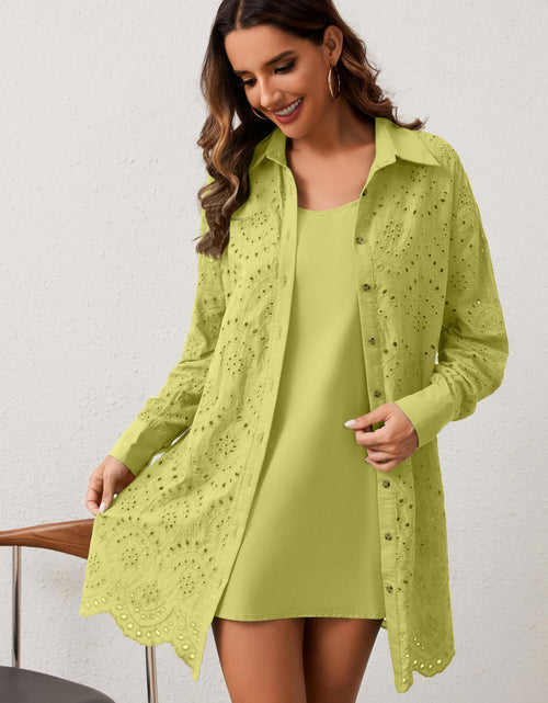 Load image into Gallery viewer, AIHUKOCY Women Hollow Out Button Down V Neck Long Sleeve Mini Dress Yellow M
