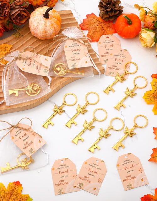 Load image into Gallery viewer, Yiyiring 24 Sets Thanksgiving Party Maple Leaf Keychain Bottle Opener Gold
