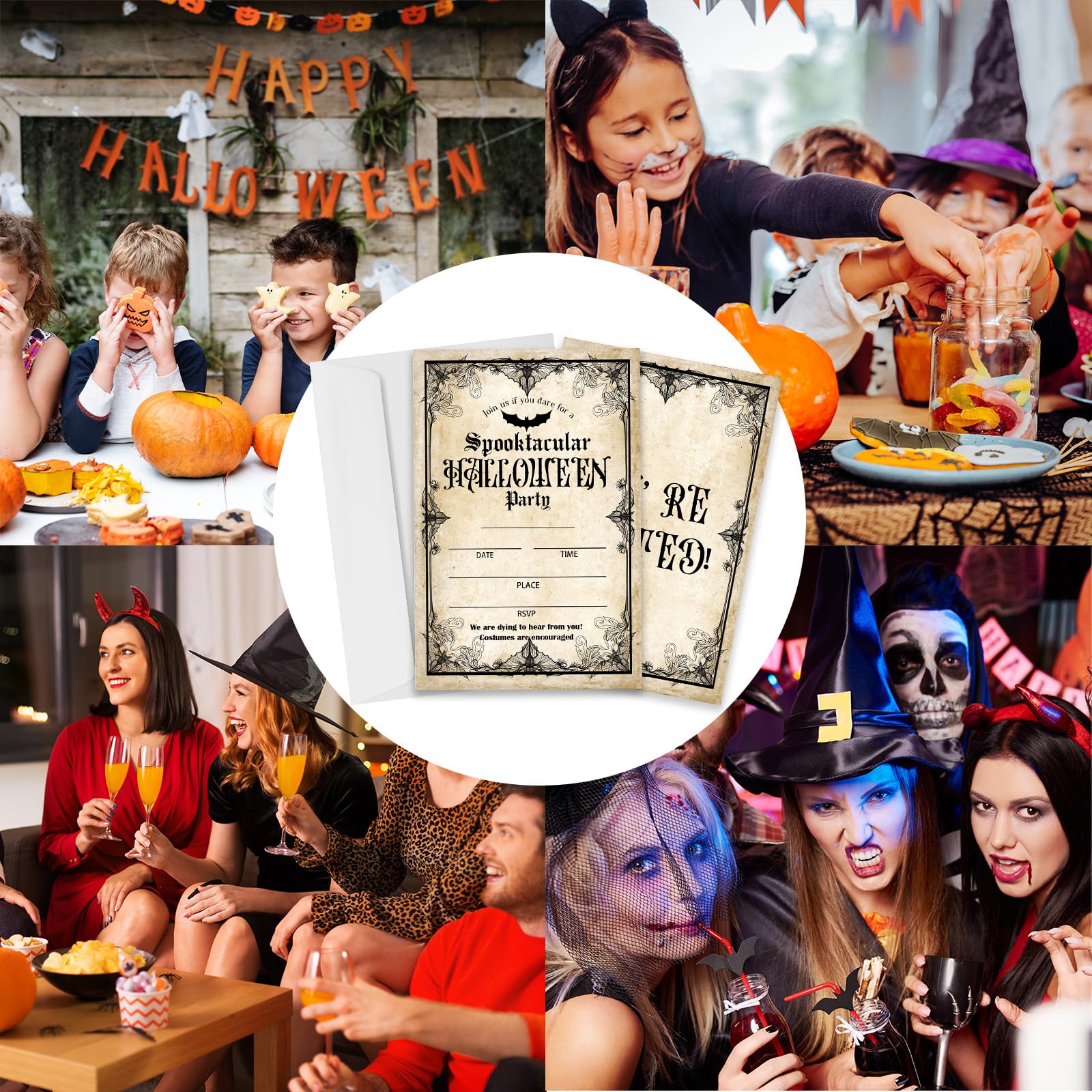 Bltgh Vintage Halloween Party Invitations 20pcs 4x6in Orange Black Envelopes