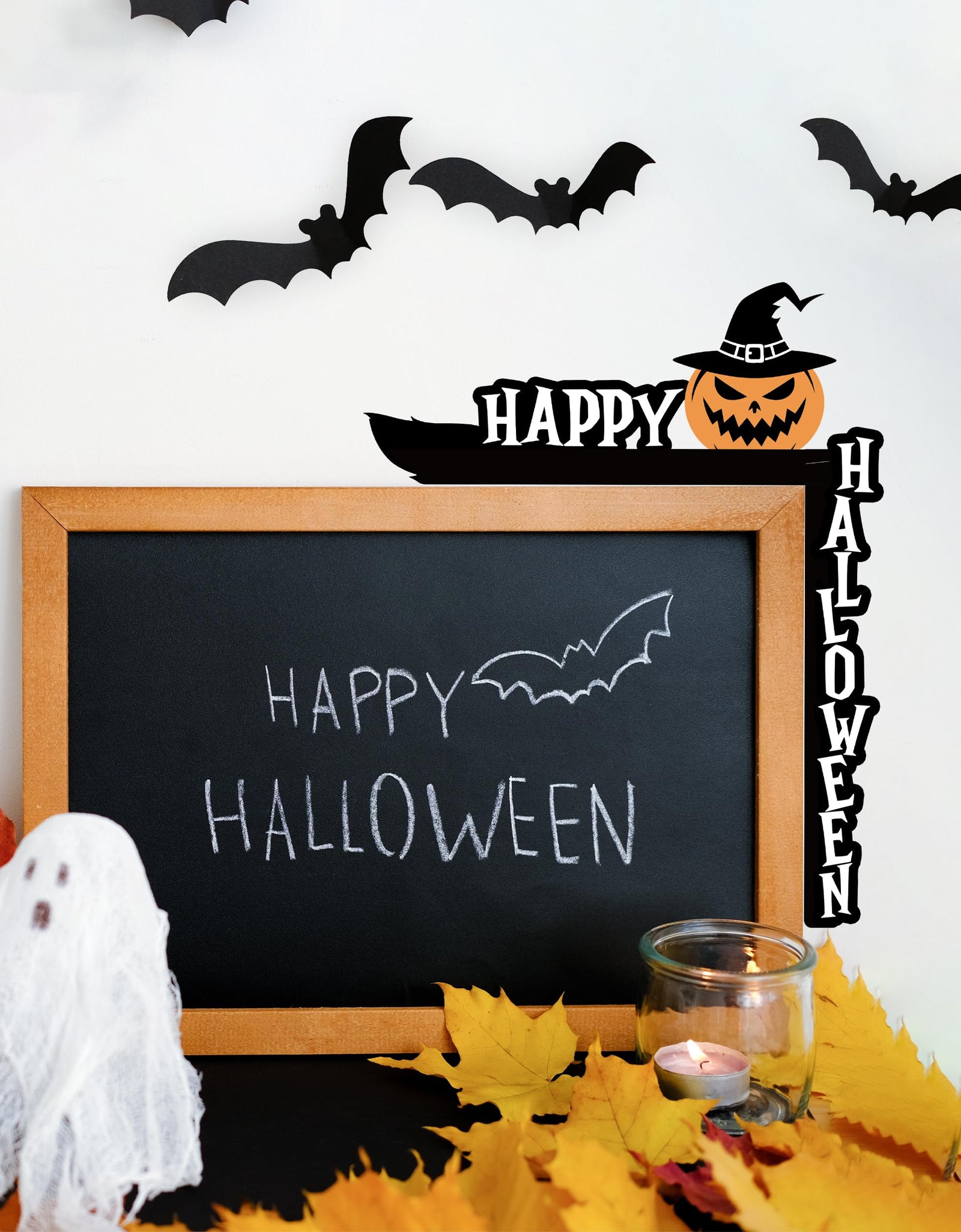 SIXEIGHT Halloween Pumpkin Witch Hat Door Corner Sign Decoration 8.5x6.9"