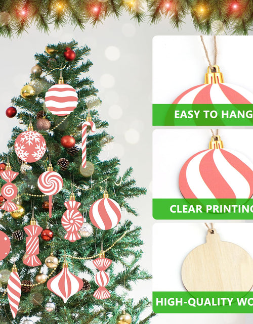 Load image into Gallery viewer, Arosche Christmas Candyland Tree Decorations 24Pcs Pink Wooden Ornaments
