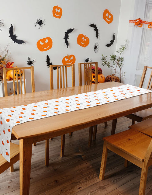 Load image into Gallery viewer, Frienda Fall Ghost Pumpkin Table Runner Ivory Plush 13x72 Inch
