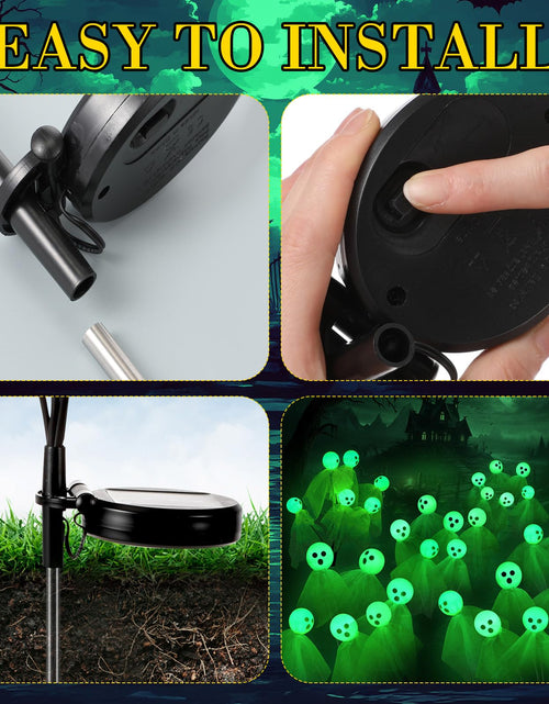 Load image into Gallery viewer, VIHOSE 6 Pack 36 LED Green Solar Halloween Ghost Pathway Lights Outdoor
