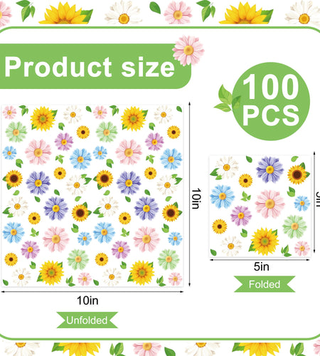 Maniaacer 100 PCS Spring Floral Cocktail Napkins 3-Ply Colorful Paper