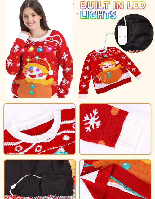Load image into Gallery viewer, MGparty Women's Ugly Christmas Sweater Light Up Pullover Red Size M
