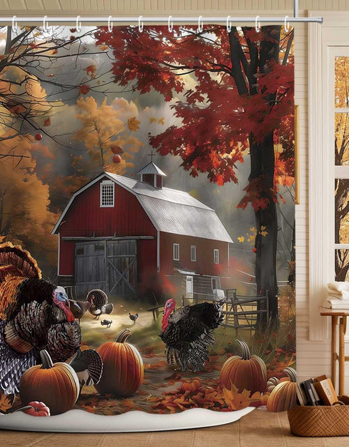 Load image into Gallery viewer, MEHOFOND Thanksgiving Waterproof Fabric Shower Curtain Red Barn 72x72 Inch
