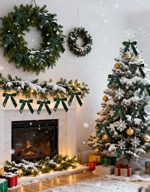 Load image into Gallery viewer, LaRibbons 24 Pcs Green Crinkled Velvet Bows 3.94x3.94in Vintage Style
