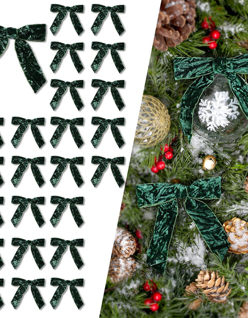 Load image into Gallery viewer, LaRibbons 24 Pcs Green Crinkled Velvet Bows 3.94x3.94in Vintage Style
