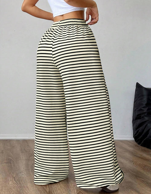 Load image into Gallery viewer, GUOLEZEEV Women Lounge Pants Elastic Waist Striped Y2K Sleepwear Black Apricot L
