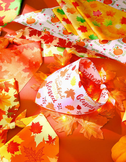 Load image into Gallery viewer, Preboun 100Pcs Fall Thanksgiving Dog Bandanas Pumpkin Maple Leaves Yellow Orange

