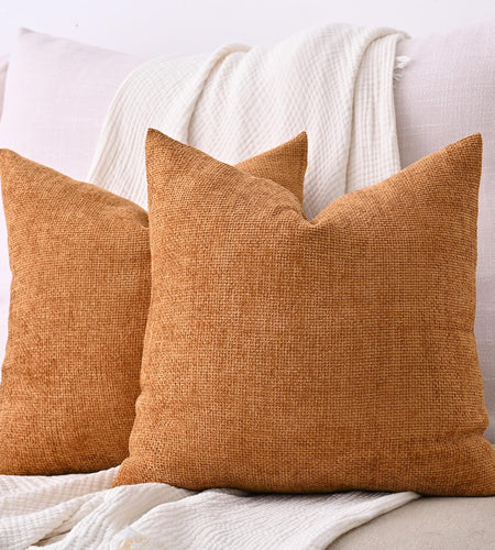 Cozoomy Chenille Linen Throw Pillow Covers 12x20 Inch Rustic Bronze Set of 2