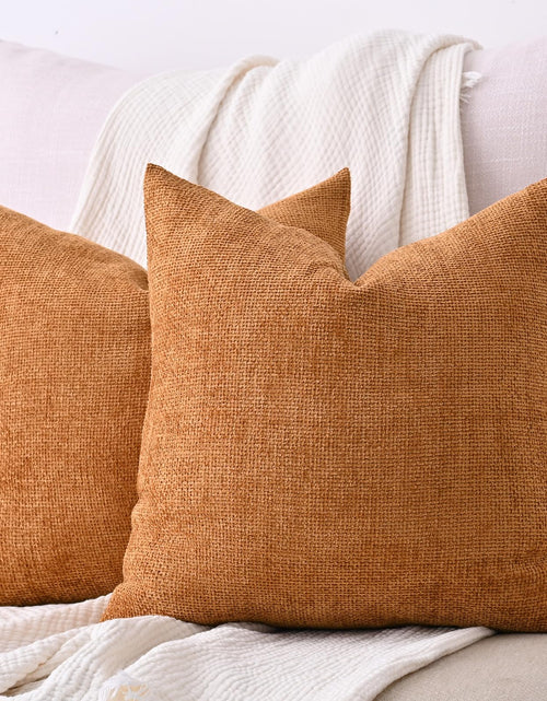 Load image into Gallery viewer, Cozoomy Chenille Linen Throw Pillow Covers 12x20 Inch Rustic Bronze Set of 2
