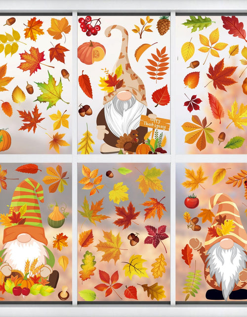 Load image into Gallery viewer, Pedel Fall Gnome Window Clings 93Pcs Thanksgiving Autumn Leaves Decals
