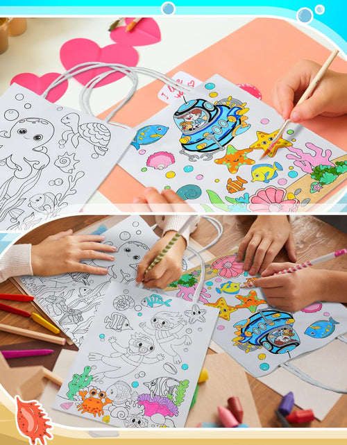 Load image into Gallery viewer, Yaomiao 24 Pcs Color Your Own Kraft Paper Tote Bags Sea Blue
