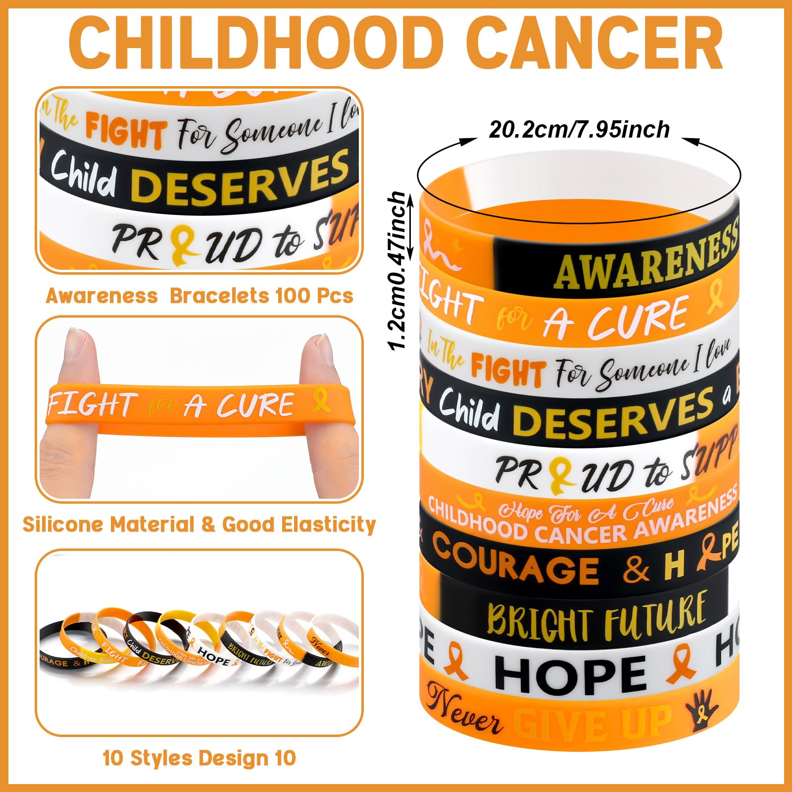 PullCrease Childhood Cancer Awareness Kit 400 Pcs Gold Ribbon Pens Bracelets