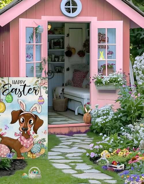 Load image into Gallery viewer, EKOREST Easter Garden Flag 12x18in Double Sided Watercolor Dachshund Dog
