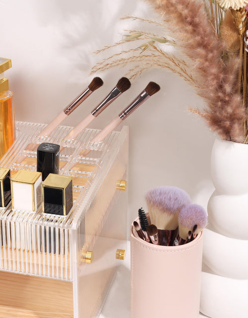 Load image into Gallery viewer, KAOTGOT Pine Wood Acrylic Makeup Organizer with Brush &amp; Lipstick Holder
