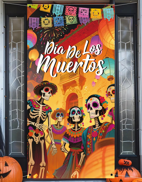 Load image into Gallery viewer, Day of The Dead Door Cover Sugar Skull Flowers Multi-colored 03
