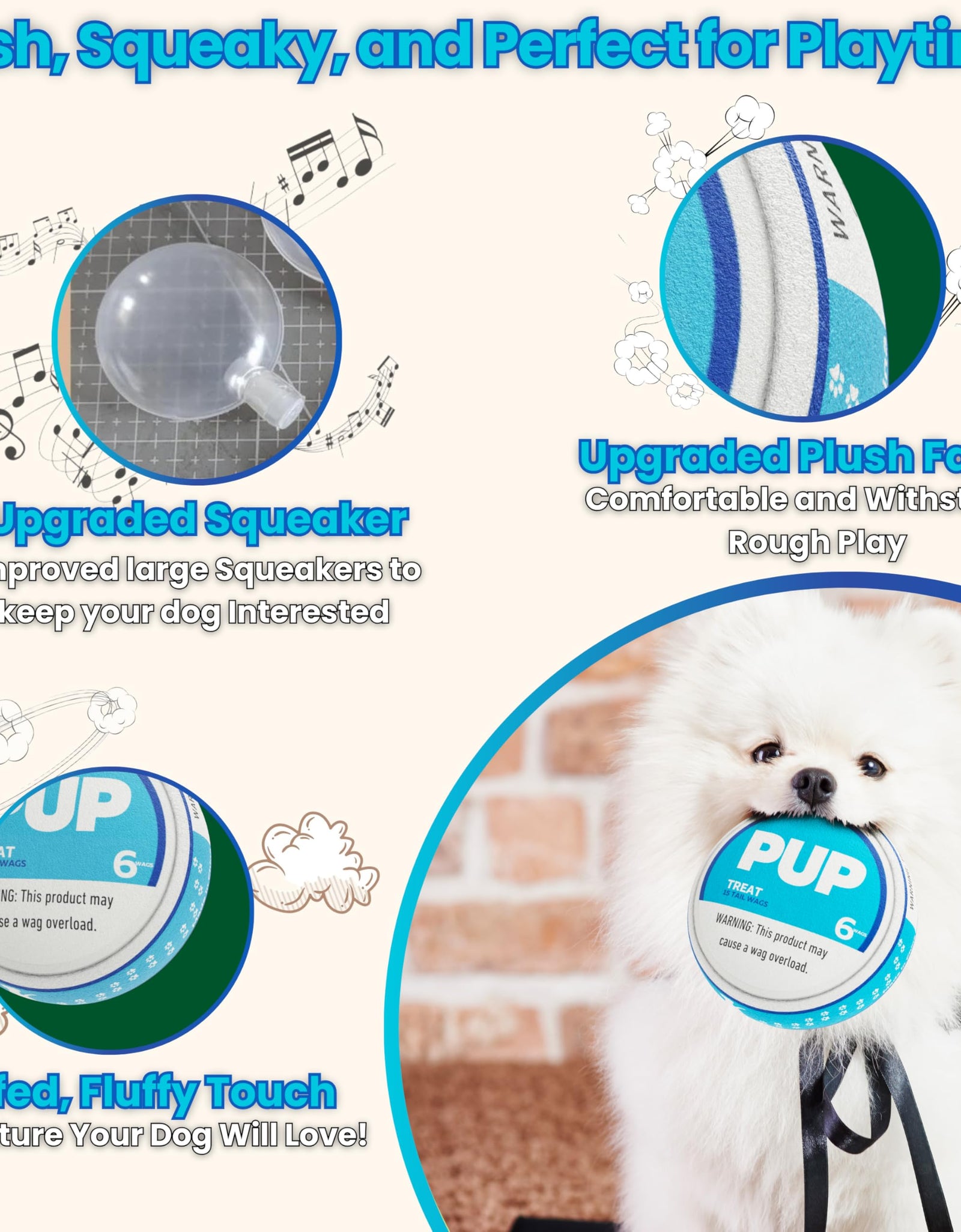 PUP6 PUP Pouch Plush Squeaky Durable Interactive Dog Chew Toy Plush