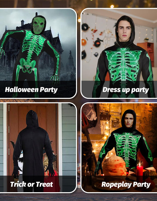 Load image into Gallery viewer, XXLOG Glow in the Dark Skeleton Costume Hooded Jumpsuit Halloween Cosplay Adult
