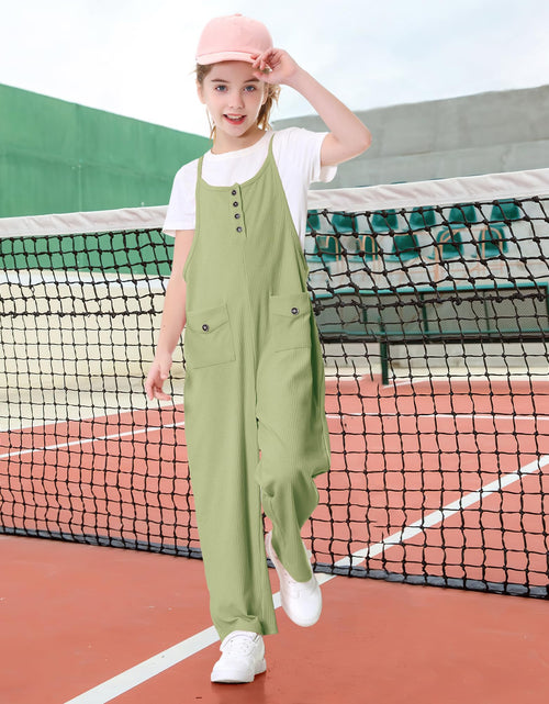 Load image into Gallery viewer, Rolanko Girls Jumpsuit Spaghetti Strap Romper Wide Leg Pockets Green Size 10-11Y
