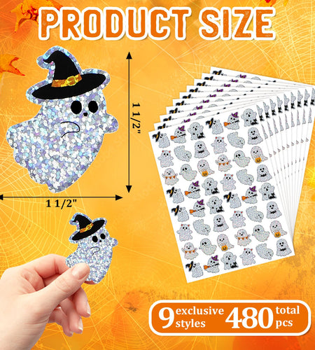 COCHIE Halloween J-O-Lantern Stickers 480pcs 1.5in Laser Ghost