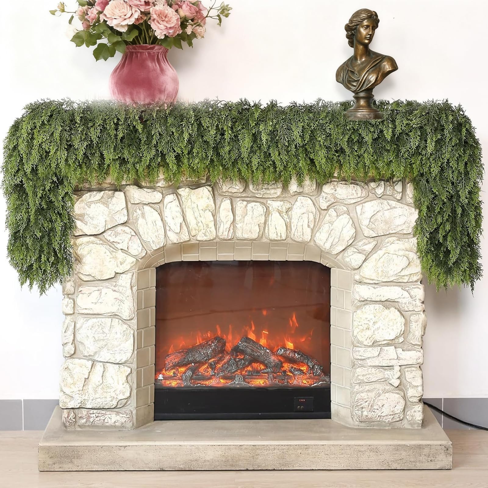 ESTABA 6FT Real Touch Cedar Garland Artificial Green Pine Christmas Decor
