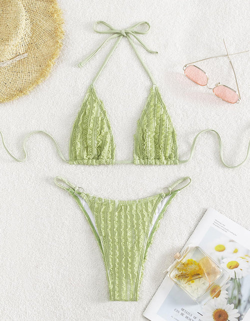 Load image into Gallery viewer, GORGLITTER Women's Lace Bikini Set Halter Triangle Thong Green Frill Size XL
