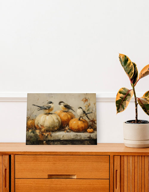 Load image into Gallery viewer, Pugwak Vintage Fall Pumpkin Bird Wall Art Canvas Print 11x14 Inch Landscape
