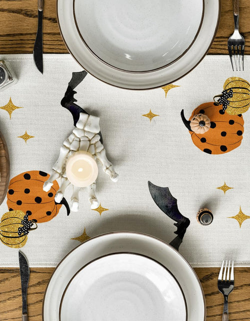 Load image into Gallery viewer, Artoid Mode Halloween Table Runner Black Cat Pumpkins Moon 13x72 Inch Beige
