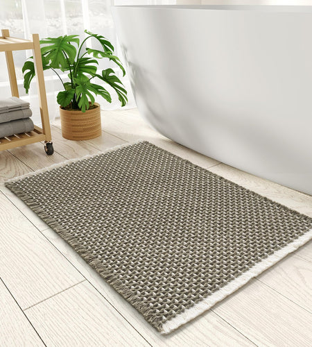 PADOOR Checkered Bath Mat Super Absorbent Non Slip 18x30 Green & Cream