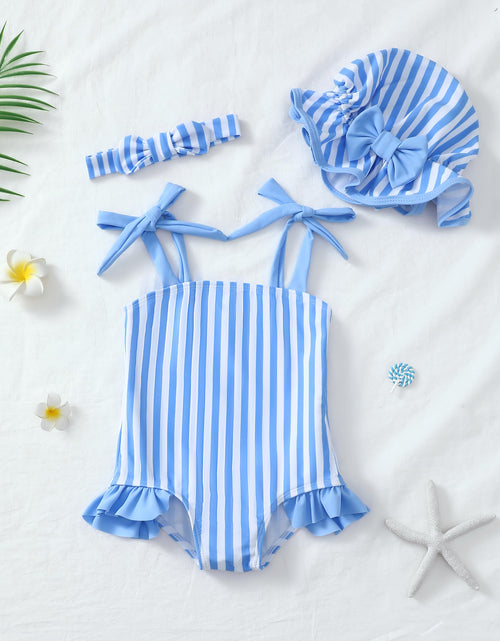 Load image into Gallery viewer, Renotemy Toddler Girl One-Piece Rash Guard Swimsuit Pink Striped Size 18-24M
