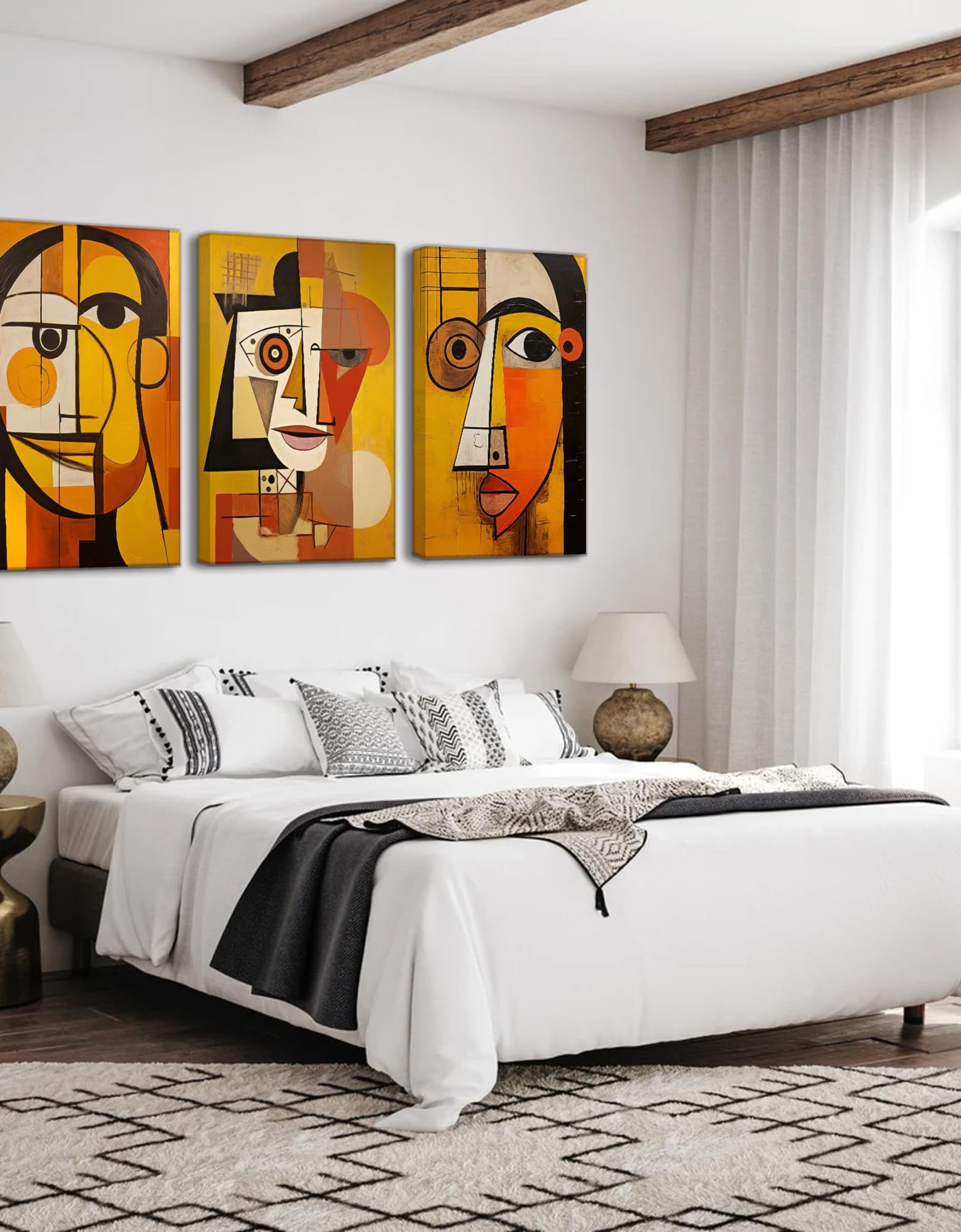 LAJDXSX 3 Pcs Abstract Portrait Canvas Wall Art Orange 12x16in Set