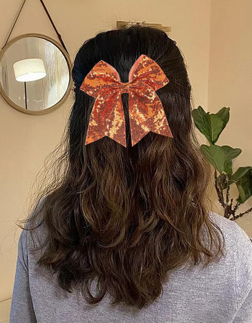 Load image into Gallery viewer, Xepeelo 2Pcs Orange Glitter Bow Elastic Hair Ties Bands Ponytail Holder 1 Count
