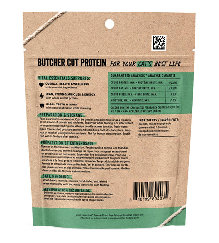 Vital Essentials Freeze Dried Cat Treats Salmon Bites Grain Free 1.1 oz