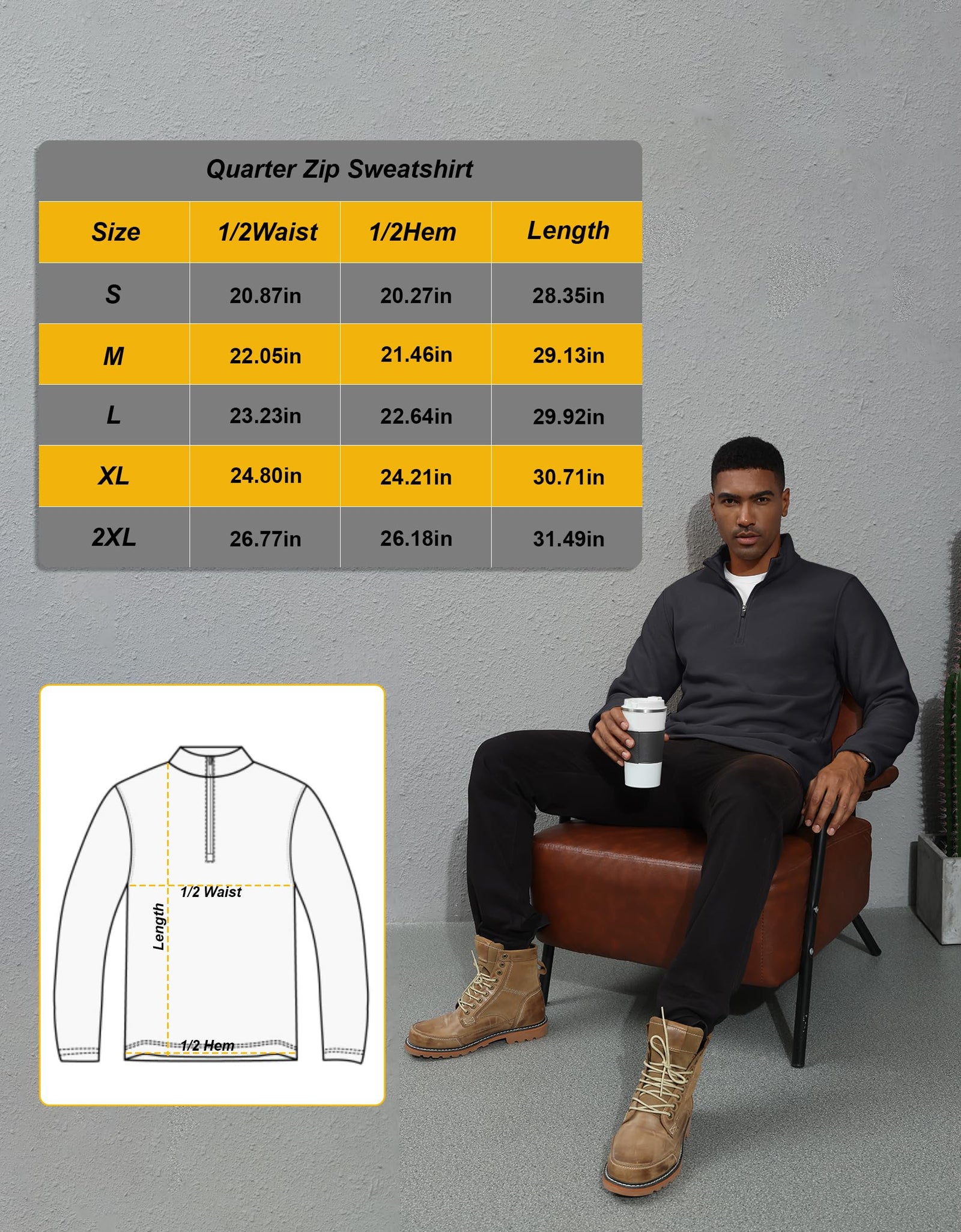 KEFITEVD Men's Quarter Zip Sweatshirt Thermal Fleece Pullover Black Size M