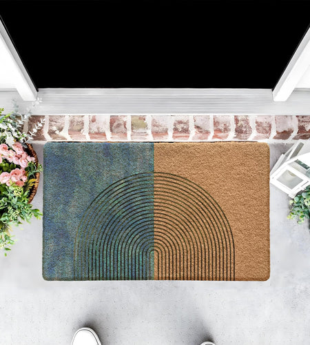 Qabliqo Boho Welcome Door Mat Mid Century Modern Green Chenille 17x30 Inch