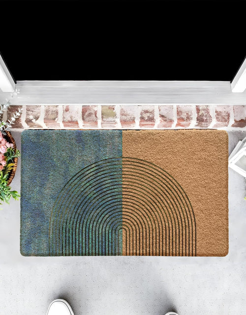 Load image into Gallery viewer, Qabliqo Boho Welcome Door Mat Mid Century Modern Green Chenille 17x30 Inch
