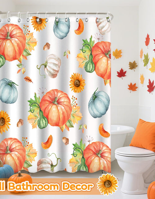 Load image into Gallery viewer, LSYDCARM Thanksgiving Fall Shower Curtain Pumpkin Maple Leaf 12 Hooks Polyester
