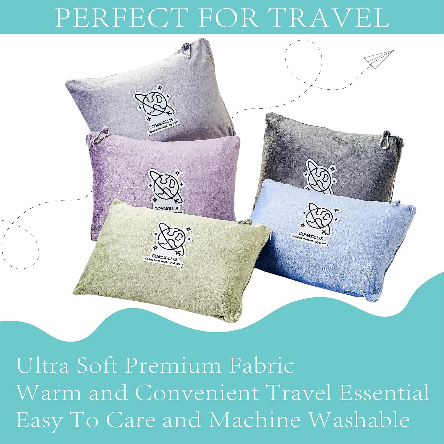 Commollis 2-in-1 Travel Blanket & Pillow Lightgray Compact Warm All-Season