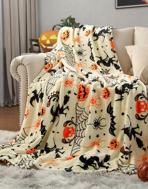Load image into Gallery viewer, Generic Halloween Throw Blanket Witch Hat Spider Webs Cozy Flannel Multicolor
