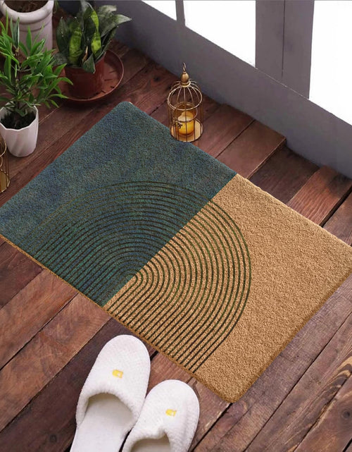 Load image into Gallery viewer, Qabliqo Boho Welcome Door Mat Mid Century Modern Green Chenille 17x30 Inch
