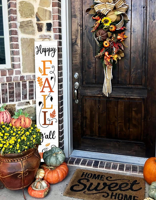 Load image into Gallery viewer, AUSTAB Happy Fall Y'all Wooden Porch Sign 47.2" x 7.8" White Autumn Decor
