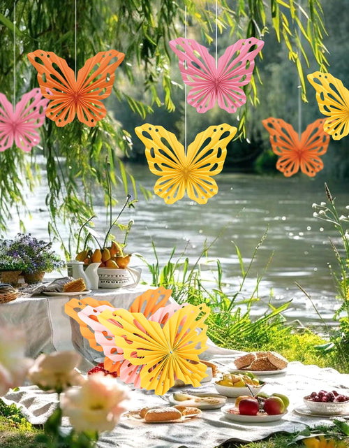 Load image into Gallery viewer, SUNBEAUTY Butterfly Paper Fans Wall Decor Set of 9 Party Paper Decorations

