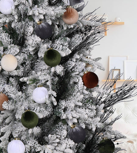 SUPREME XMAS 12 Pcs Velvet Christmas Ornaments Set 80mm Multi Color