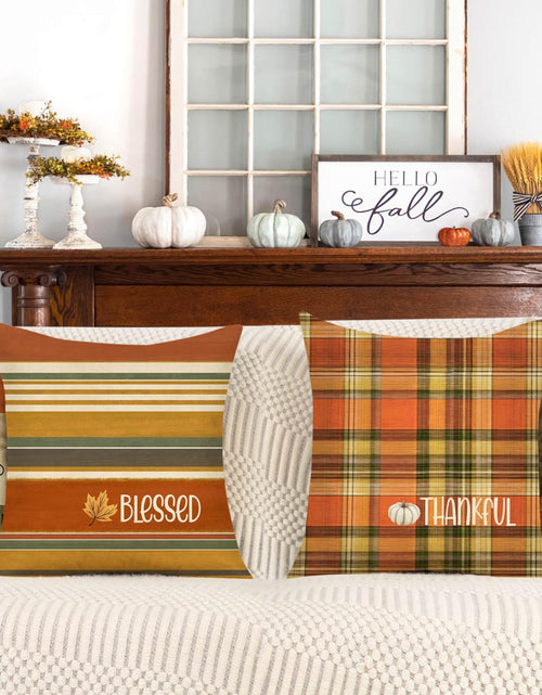 Load image into Gallery viewer, 4TH Emotion Fall Pillow Covers 18x18 White Pumpkin Check Set of 4
