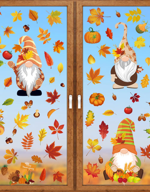 Load image into Gallery viewer, Pedel Fall Gnome Window Clings 93Pcs Thanksgiving Autumn Leaves Decals
