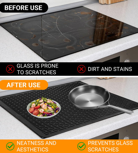TWIZIUAO Electric Stove Cover Mat Heat Resistant Silicone Black 36x21